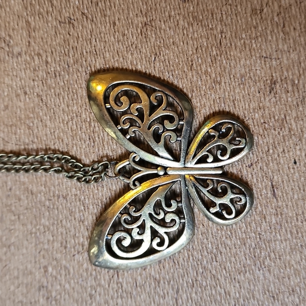 🎆 Butterfly Pendant Necklace | Bronze Tone Slide-Thru No Clasp | OS